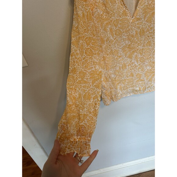 J.Crew Yellow Paisley Floral Lined Ruffle Sleeve V-Neck Blouse Size Medium - Picture 4 of 9